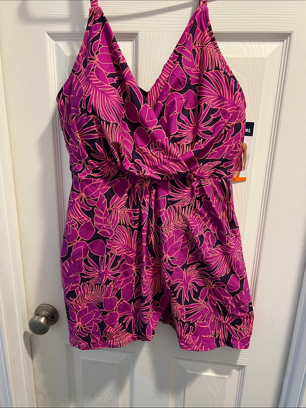 Lands' End Pink and Black Floral One-Piece Swimsuit